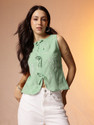CORSICA Casual Sleeveless Self Design Women Green Top