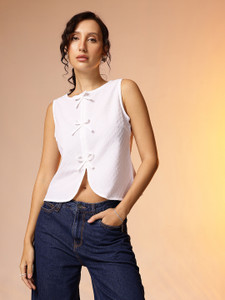 corsica casual self design women white top
