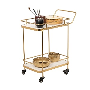 corsica designs  panache 2-tier rectangular serving trolley  sturdy amp rust-resistant mild-steel  kitchen dining amp living  utility rack amp movable cart on wheels  white marble shelvingglam gold