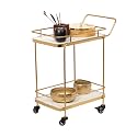 CORSICA DESIGNS | Panache 2-Tier Rectangular Serving Trolley | Sturdy & Rust-Resistant Mild-Steel | Kitchen, Dining & Living | Utility Rack & Movable Cart on Wheels | White Marble Shelving/Glam Gold