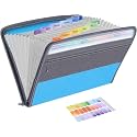Corslet 13 Pockets Expanding Files for Documents Organiser with Zipper Closure Front Zipper Pen Holder File Folder A4 Size Paper Office Students Certificate Holder Storage Organizer (1pc), Multicolor