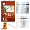 Corslet 24 Pcs Acrylic Marker - Medium Tip Acrylic Pens, Water-Based Paint Markers for Rock Painting, Wood, Canvas, DIY Crafts, with 25-Sheet 200GSM Mixed Media Marker Pad