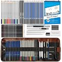 Corslet 52pc Sketch Pencil Set Drawing Kit Drawing Pencils 25 Sheets Sketchbook A5 Charcoal Pencils for Artists Watercolor Colour Shading Pencils Set Blending Stumps Sketching Kit Art Supplies