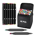 Corslet Combo of 48 &amp; 12 Alcohol Markers &amp; Color Pens Set | Colour Marker Pen Art Markers Dual Tip Brush &amp; Chisel Alcohol Based Markers for Drawing Sketching Adult Colouring &amp; Illustrations