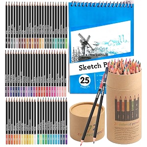 corslet 76 pc colour pencils for adult with 25 sheets a5 sketch book coloring soft core pencil colours artist sketching drawing pencils with drawing book 25 sheets