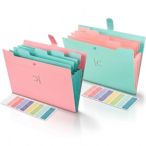 corslet expanding file folder organizer 5 pockets letter a4 size accordion document folders with labels for school office travel student teacher cute pastel aesthetic paper storage pack of 2