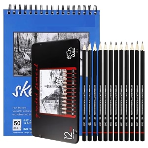 corslet sketching pencils set 12 pc sketch pencil b 2b 3b 4b 5b 6b 7b 8b hb h 2h f in metal case with 50 sheets a5 sketchbook