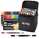 Corslet Set of 84 Pcs Colors 48 Pcs Alcohol Art Markers Set &amp; 36 Pcs Dual Tip Brush Pens Fine Tip Drawing Pens, Watercolor &amp; Permanent Marker Kit for Adults Coloring,Calligraphy, Sketching