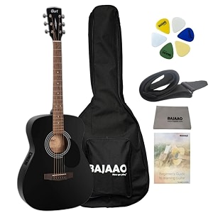cort af510e electro acoustic guitar with gig-bag polishing cloth strap picks amp e-book - black
