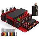 Cortile Commander Deck Box for MTG,10 IN 1 Card Deck Box with Gold Trim, 8-Deck Modular Card Case and 2 Dice Trays Holds 1040+ Double-sleeved Cards MTG Deck Box with Handle for TCG/EDH, Black Red
