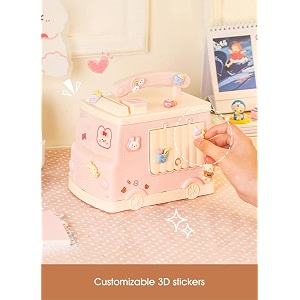 cortina bus shaped piggy bank for kids  cute atm-style coin bank plastic coin saver with handle amp keys money box gift item pink