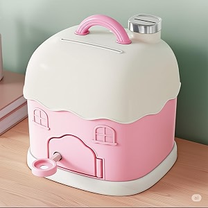 cortina cottage house-shaped piggy bank for kids  cute atm-style coin bank plastic coin saver with handle amp keys money box gift item for kids ages 3 pink pack of 1