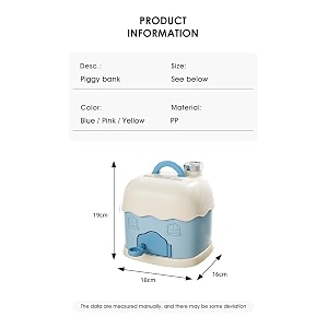 cortina cottage house-shaped piggy bank for kids  cute atm-style coin bank plastic coin saver with handle amp keys money box gift item for kids ages 3 blue pack of 1