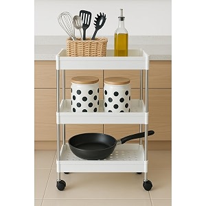 cortina heavy duty plastic storage 3 tiershelves for home kitchen garage bathroom  multipurpose tiered rack organizer with wheels  strong load-bearing modular storage unit  405x23x65