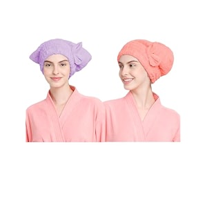 cortina microfiber hair towel cap soft absorbent quick drying cap for curly thick hair wrap cap for women girls-pack of 2 purple-pink 380 tc