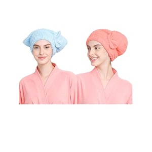 cortina microfiber hair towel cap soft absorbent quick drying cap for curly thick hair wrap cap for women girls-pack of 2 blue-pink