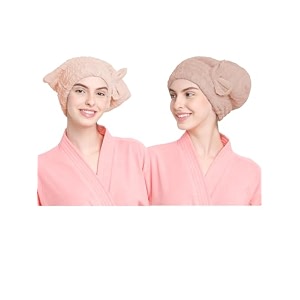 cortina microfiber hair towel cap soft absorbent quick drying cap for curly thick hair wrap cap for women girls-pack of 2 lt pink-lt brown