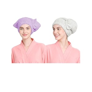 cortina microfiber hair towel cap soft absorbent quick drying cap for curly thick hair wrap cap for women girls-pack of 2 purple-white 380 tc