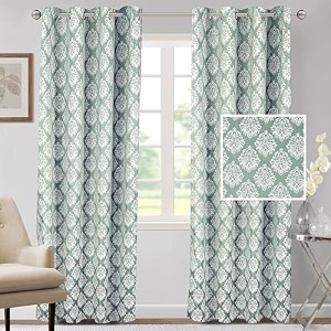 cortina polyester long door curtains 9 feet 250gsm - jacquard printed light-filtering 70-80 room darkening curtains for bedroom office living room amp hallway pack of 2 light green