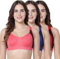 Corwin International Pack of 3 Women Sports Non Padded Bra (Pink, Dark Blue, Red)