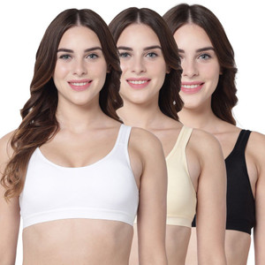 corwin international pack of 3 women sports lightly padded bra white beige black