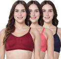 Corwin International Pack of 3 Women Sports Non Padded Bra (Maroon, Dark Blue, Orange)