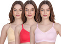 Corwin International Pack of 3 Women Sports Non Padded Bra (Pink, Red, Beige)