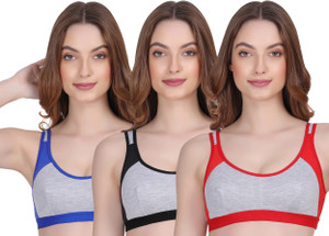 corwin international pack of 3 women sports non padded bra black blue red
