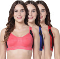 Corwin International Pack of 3 Women Sports Non Padded Bra (Pink, Dark Blue, Red)