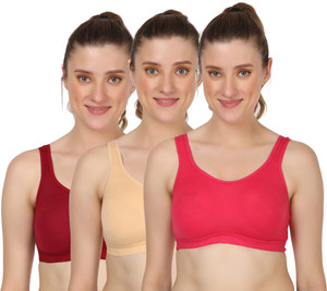corwin international pack of 3 women sports non padded bra maroon beige red