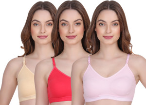 corwin international pack of 3 women sports non padded bra pink red beige