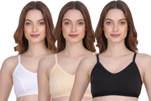 corwin international pack of 3 women sports non padded bra black white beige