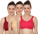 Corwin International Pack of 3 Women Sports Non Padded Bra (Maroon, Beige, Red)