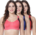 Corwin International Pack of 3 Women Sports Non Padded Bra (Pink, Red, Dark Blue)