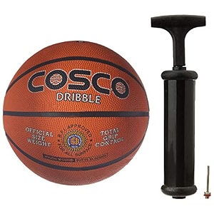 cosco dribble rubbernylon basketball size 6 orange plastic hand pump 1 cfph black 234x11x42 cm