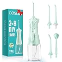 COSLUS Water Dental Flosser Portable Oral Irrigator 300ML 4 Modes Rechargeable Tooth Flosser for Teeth Braces Waterproof Irrigation Cleaner with 4 Jet Tips for Travel Home Cleaning (Lime Green)