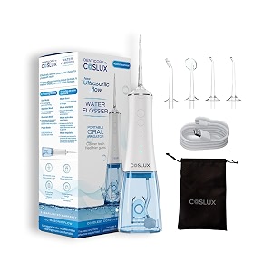 portable water flosser  280ml tank 4 modes 4 nozzles 60-day battery ipx7 waterproof rechargeable 2-year warranty white