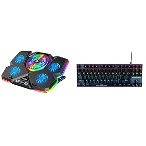 cosmic byte cyclone rgb laptop cooling pad with 5 fan adjustable speed usb hub blackblue