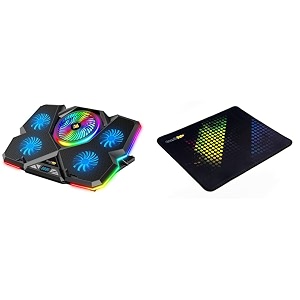 cosmic byte cyclone rgb laptop cooling pad with 5 fan adjustable speed usb hub blackblue amp dwarf speed type gaming mousepad 320mm x 270mm x 4mm