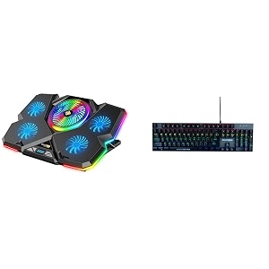 cosmic byte cyclone rgb laptop cooling pad with 5 fan adjustable speed usb hub blackblue