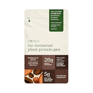 cosmix no-nonsense plant protein pro 26g protein  yeast protein amp pea protein blend  chikmagalur mocha 38g sachet x 1  clean easy to digest