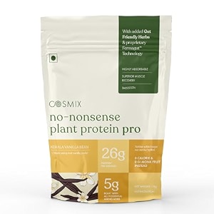 cosmix no-nonsense plant protein pro 26g protein  yeast protein amp pea protein blend  kerala vanilla bean 38g sachet x 1  clean easy to digest