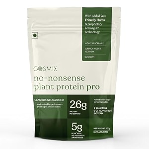 cosmix no-nonsense plant protein pro 26g protein  yeast protein amp pea protein blend  classic unflavoured 500g pouch x 1  clean easy to digest