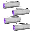 COSOOS 4 Pack Blacklight Flashlights, 395nm UV Handheld Black Light Flashlight, 12LED Mini Portable Pet Urine Detector for Dog Cat Urine, Scorpions, Dry Stains, Bed Bugs(Silver)