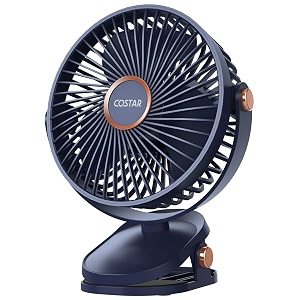 costar portable fan rechargeable mini clip fan battery operated usb night light 5-speed table fan with less vibration 360 rotate personal fan clean for home office camp blue 6 inch