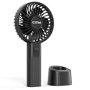 costar handheld fan brushless motor portable hand fan with fan base 3 speeds usb fan 1800mah battery rechargeable for summer and travel use by women and men black