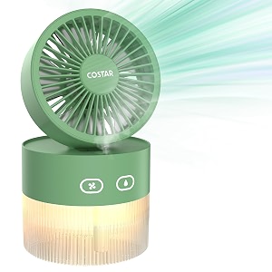 costar portable table fan with mist humidify usb rechargeable fan wnight light brushless 3 speeds personal mini fan 180 rotate evaporative air cooler 350ml water tank green