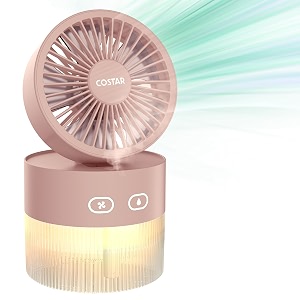costar portable table fan with mist humidify usb rechargeable fan wnight light brushless 3 speeds personal mini fan 180 rotate evaporative air cooler 350ml water tank pink
