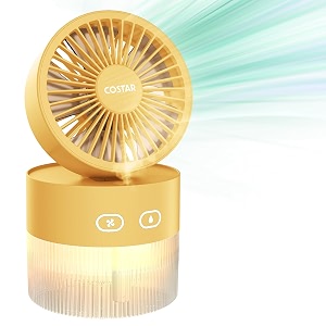 costar portable table fan with mist humidify usb rechargeable fan wnight light brushless 3 speeds personal mini fan 180 rotate evaporative air cooler 350ml water tank yellow