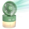 COSTAR Portable Table Fan with Mist Humidify, USB Rechargeable Fan w/Night Light, Brushless 3 Speeds Personal Mini Fan, 180° Rotate Evaporative Air Cooler 350ml Water Tank (Green)